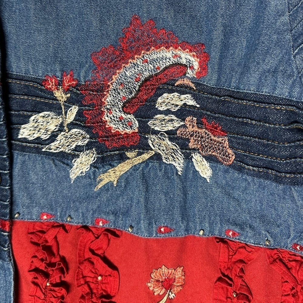 Indigo Moon Large Denim Jacket Patchwork Beaded F… - image 8